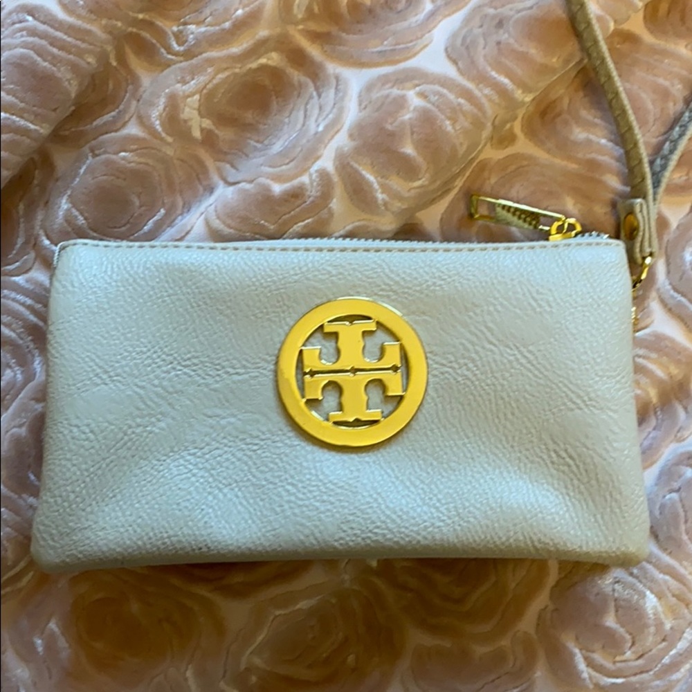 Tory Burch cream wristlet